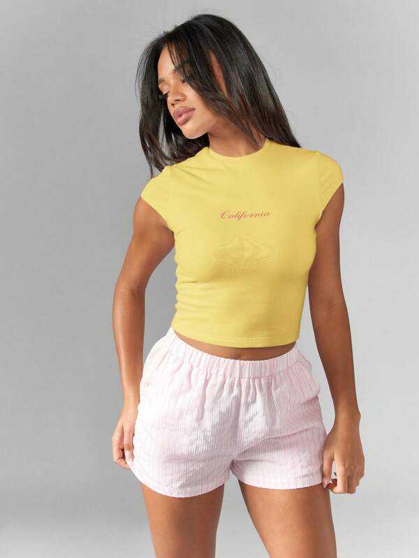 missguided MISSGUIDED California Slogan Fitted Cap Sleeve Women T-Shirt