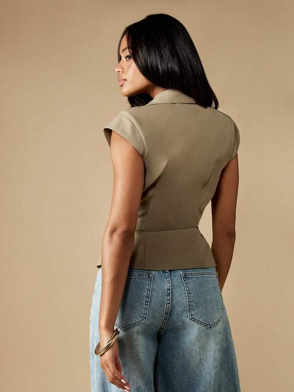 Missguided MISSGUIDED Cap Sleeve Cinched Waist Blazer With Lapel Collar