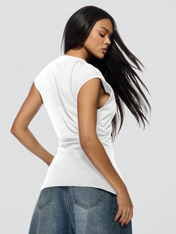 Missguided MISSGUIDED Cap Sleeve Cotton Top With Side Ruched Detail