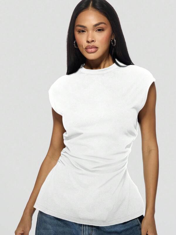 Missguided MISSGUIDED Cap Sleeve Cotton Top With Side Ruched Detail