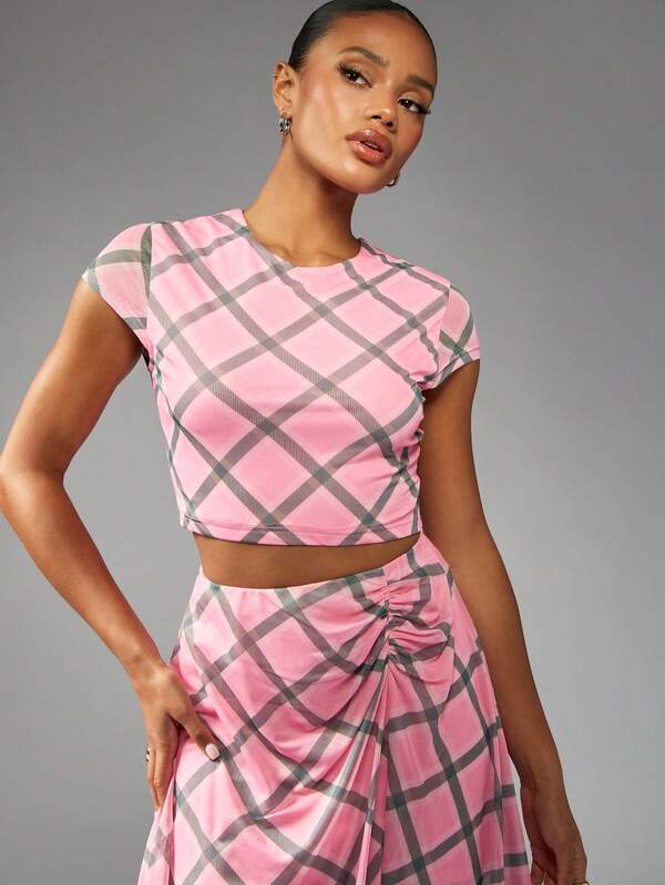 Missguided MISSGUIDED Cap Sleeve Crop Top And Asymmetric Hem Ruched Skirt