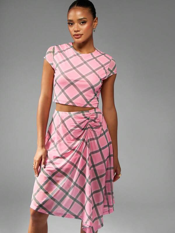 Missguided MISSGUIDED Cap Sleeve Crop Top And Asymmetric Hem Ruched Skirt