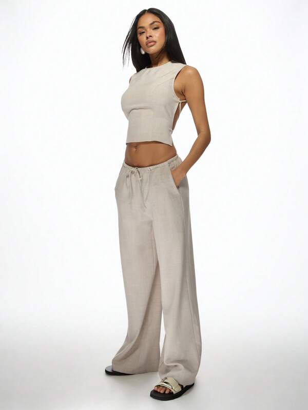 missguided MISSGUIDED Casual Matching Co Ord Crop Top Wide Leg Pants Set