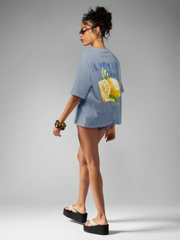 Missguided MISSGUIDED Casual Oversized Relaxed Women T-Shirts Feature Lemon Print