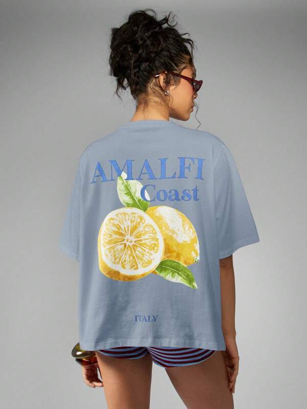 missguided MISSGUIDED Casual Oversized Relaxed Women T-Shirts Feature Lemon Print