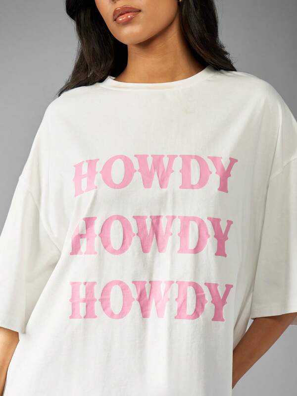 Missguided MISSGUIDED Casual Oversized T-Shirt Howdy Slogan Print