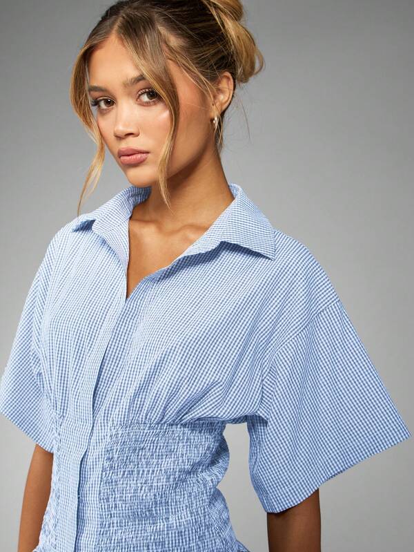 Missguided MISSGUIDED Casual Ruffle Shirred Gingham Two-Piece Outfit