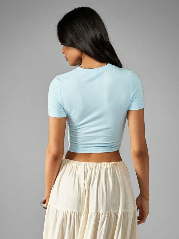 Missguided MISSGUIDED Casual Short Sleeve Cotton Crop Print T-Shirt