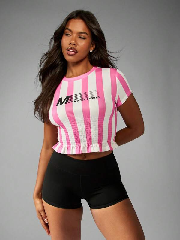 missguided MISSGUIDED Casual Striped Crop Women T-Shirt With Shirred Waist