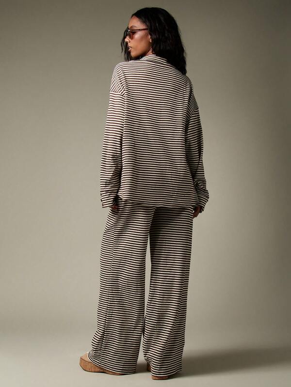 Missguided MISSGUIDED Casual Striped Wide Leg Loungewear Two-Piece Outfit