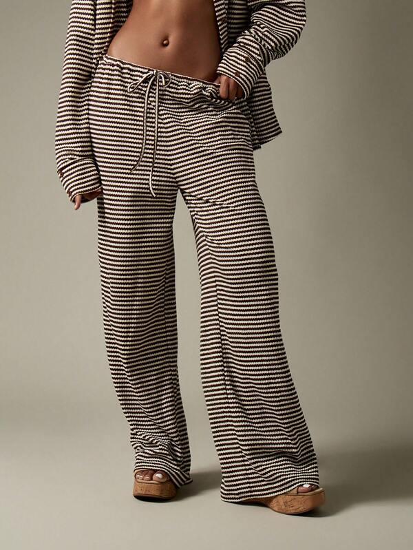 Missguided MISSGUIDED Casual Striped Wide Leg Loungewear Two-Piece Outfit