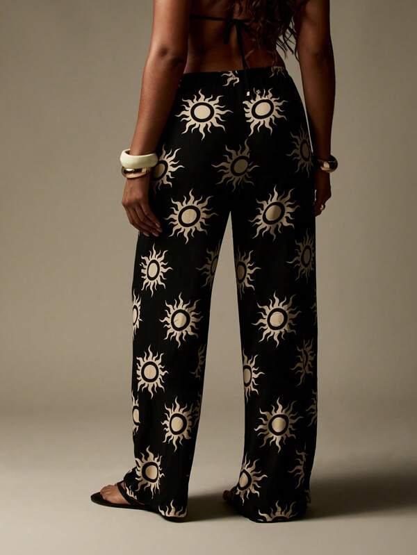 Missguided MISSGUIDED Celestial Print Wide Leg High Waisted Relaxed Fit Pants