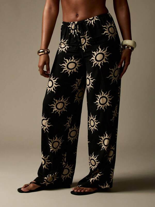 Missguided MISSGUIDED Celestial Print Wide Leg High Waisted Relaxed Fit Pants