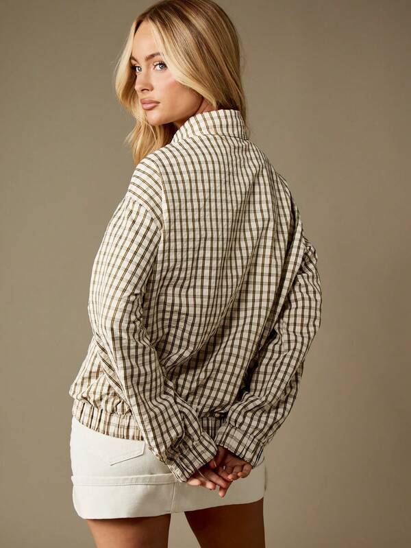 Missguided MISSGUIDED Check Pattern Bomber Jacket With Elastic Cuffs And Collar