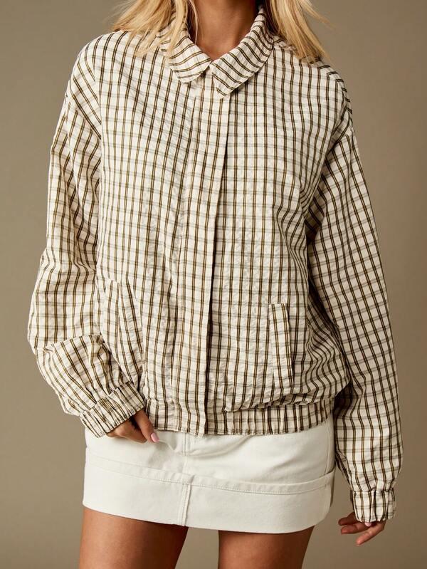 Missguided MISSGUIDED Check Pattern Bomber Jacket With Elastic Cuffs And Collar