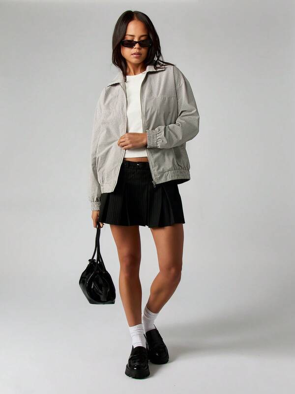 Missguided MISSGUIDED Checker Print Bomber Jacket With Zip Front And Collar