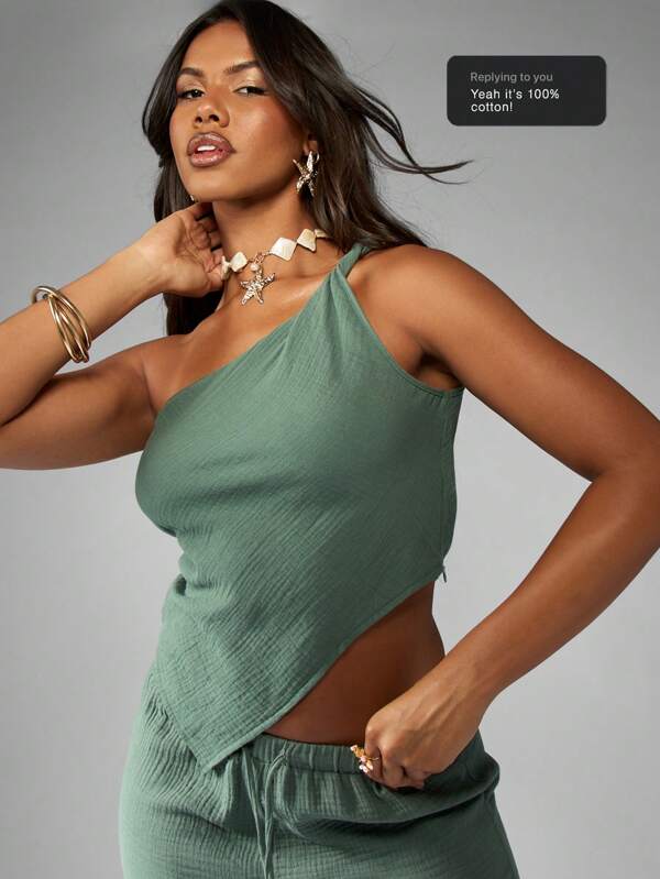 missguided MISSGUIDED Cheesecloth One Shoulder Crop Tank Women Top
