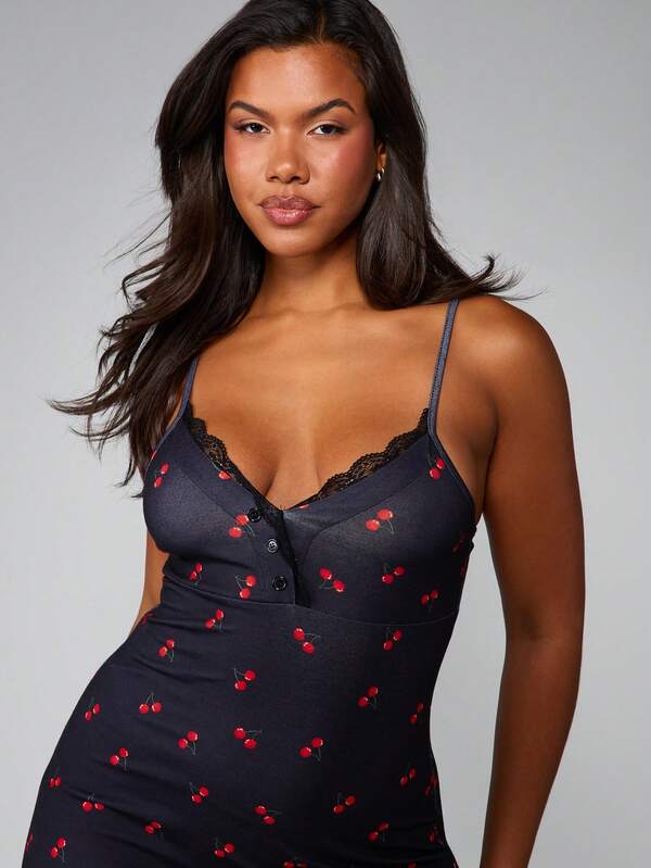 Missguided MISSGUIDED Cherry Print Cami Sleep Dress