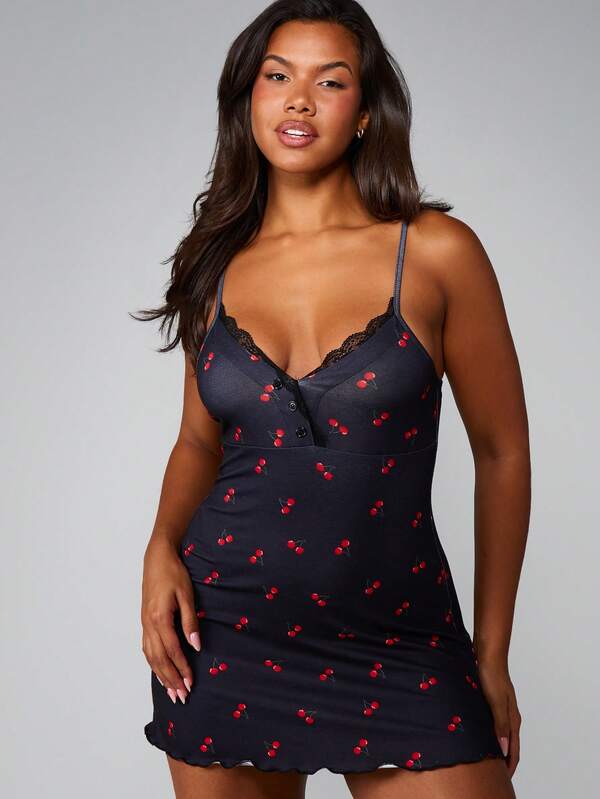 missguided MISSGUIDED Cherry Print Cami Sleep Dress