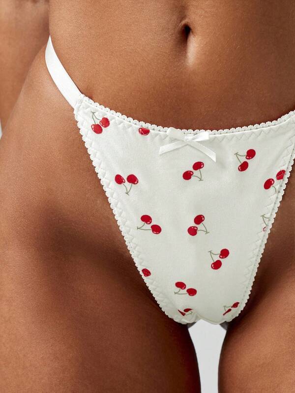 Missguided MISSGUIDED Cherry Print Thong With Picot Trim