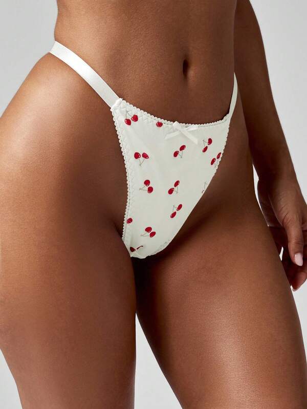Missguided MISSGUIDED Cherry Print Thong With Picot Trim