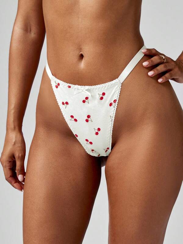 missguided MISSGUIDED Cherry Print Thong With Picot Trim
