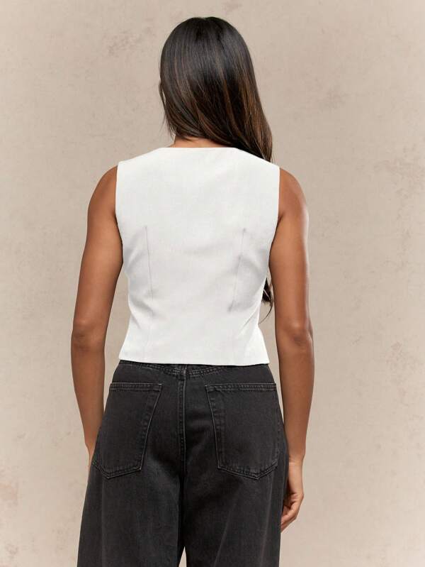 Missguided MISSGUIDED Chic Button Front Waistcoat Vest Sleeveless Crop Top
