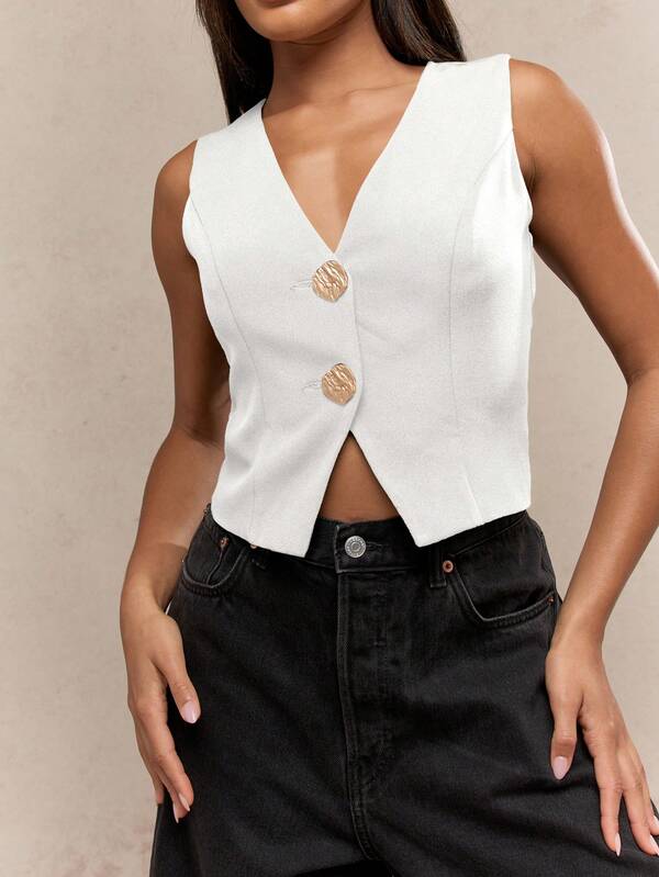 Missguided MISSGUIDED Chic Button Front Waistcoat Vest Sleeveless Crop Top