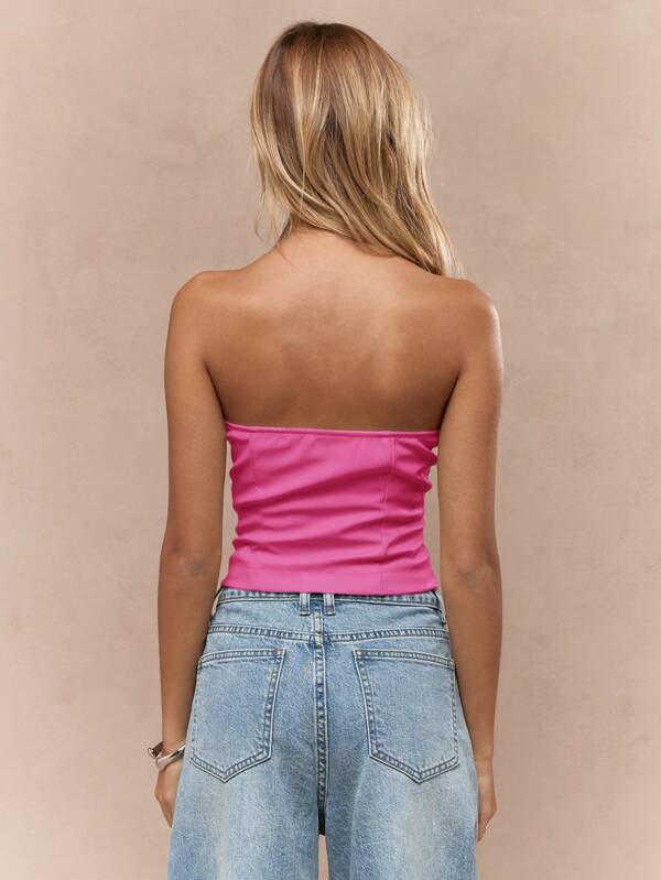 Missguided MISSGUIDED Chic Strapless Bandeau Crop Top With Front Bow Detail Women Tops