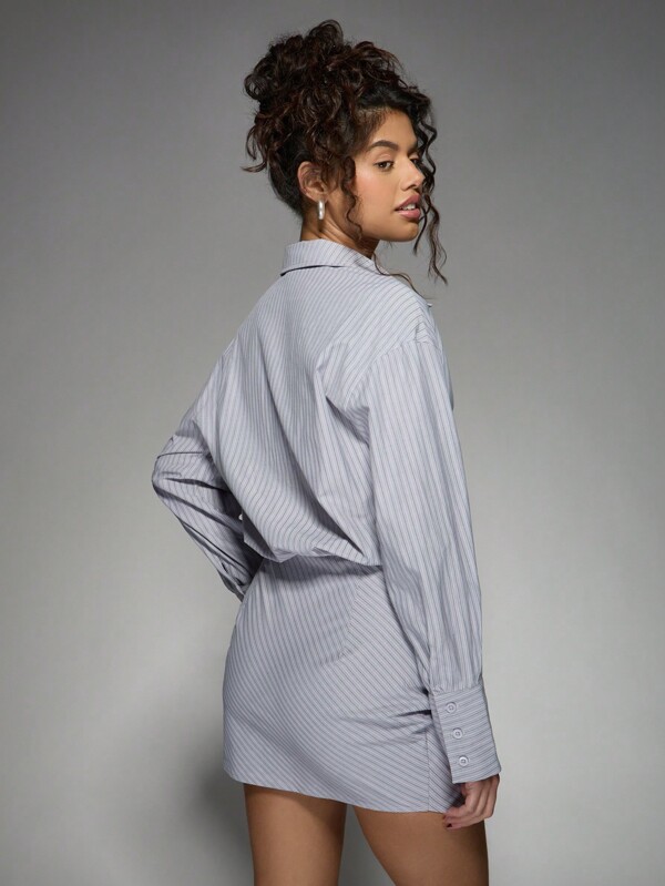 Missguided MISSGUIDED Chic Striped Shirt Mini Dress Long Sleeve