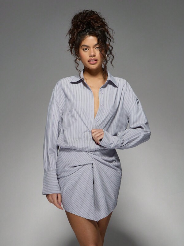 missguided MISSGUIDED Chic Striped Shirt Mini Dress Long Sleeve