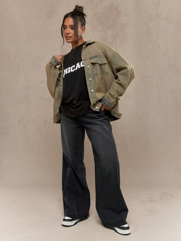 Missguided MISSGUIDED Chicago Oversized Varsity T-Shirt Unisex