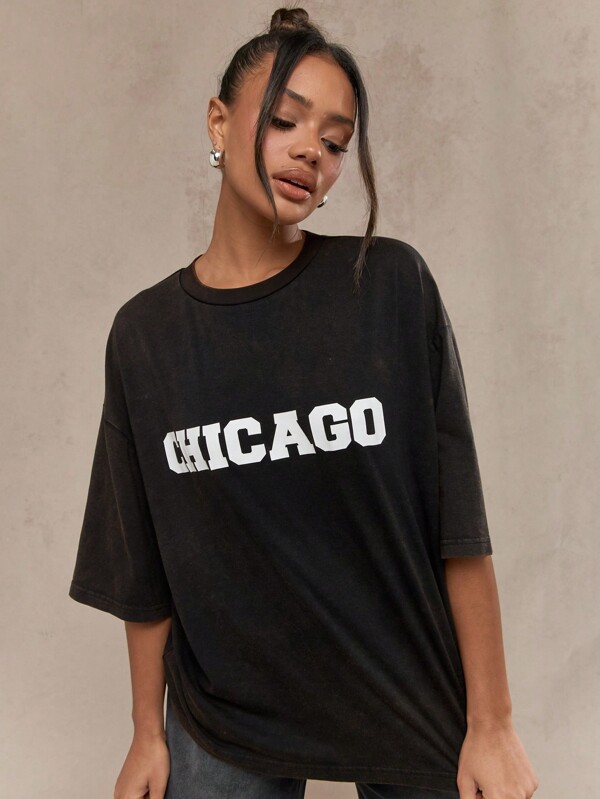 missguided MISSGUIDED Chicago Oversized Varsity T-Shirt Unisex