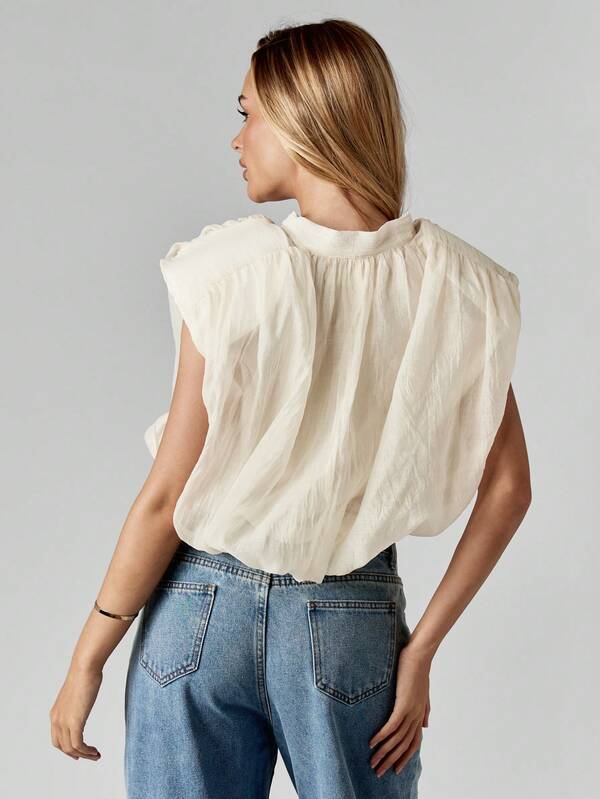 Missguided MISSGUIDED Chiffon Balloon Sleeve Blouse With Tie Neck