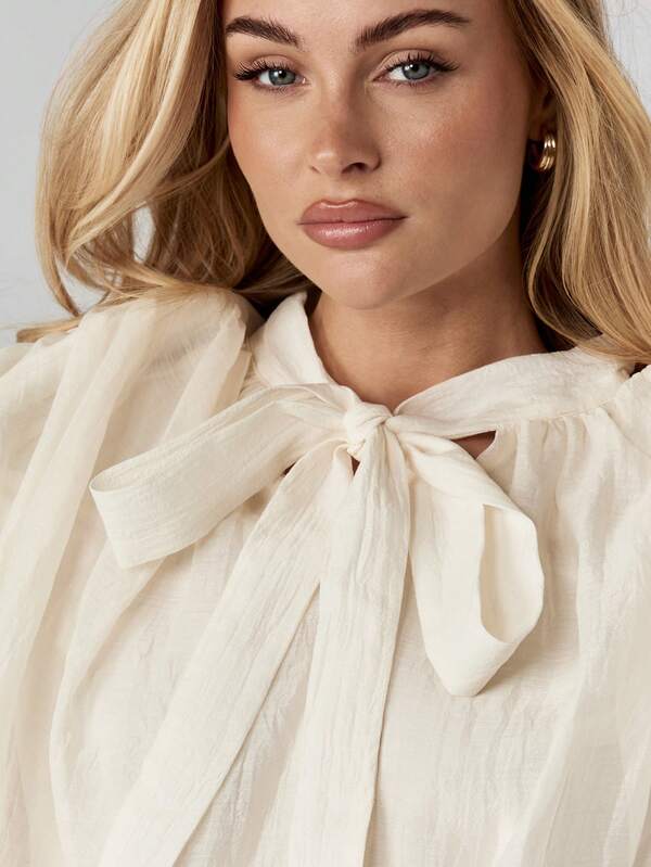 Missguided MISSGUIDED Chiffon Balloon Sleeve Blouse With Tie Neck