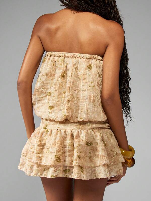 Missguided MISSGUIDED Chiffon Bandeau Ruffle Strapless Blouson Mini Dress
