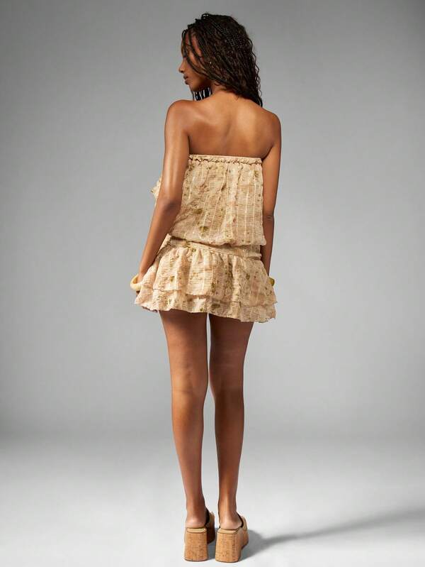 Missguided MISSGUIDED Chiffon Bandeau Ruffle Strapless Blouson Mini Dress