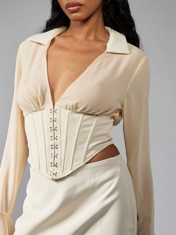 Missguided MISSGUIDED Chiffon Blouse Featuring Long Bell Sleeves And Plunge Neck