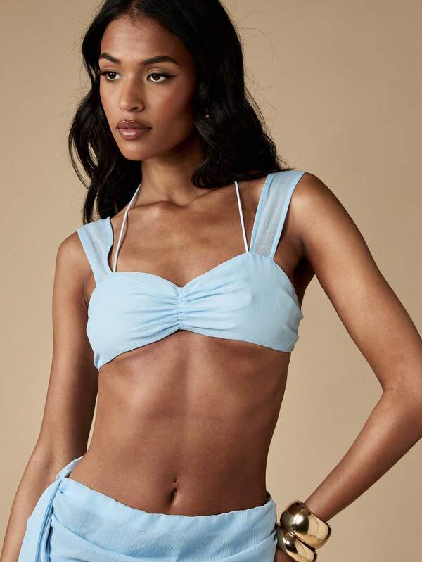 Missguided MISSGUIDED Chiffon Bralet Top And Draped Wrap Maxi Skirt Set