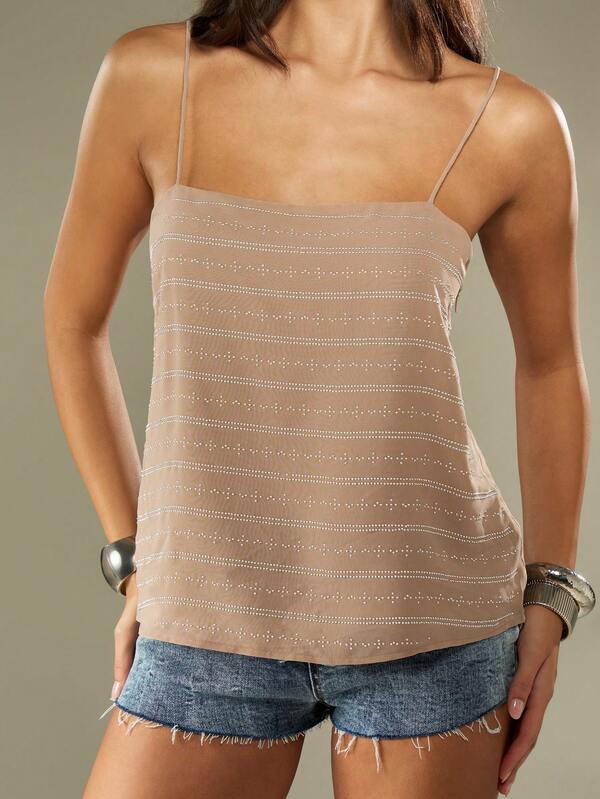 Missguided MISSGUIDED Chiffon Cami With Rhinestone Details