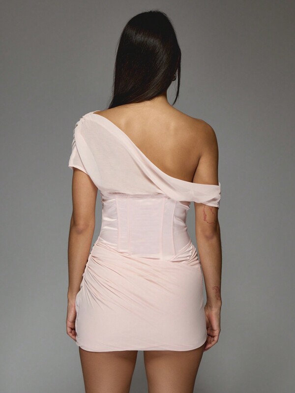 Missguided MISSGUIDED Chiffon Draped Asymmetric Satin Corset Detail Mini Dress