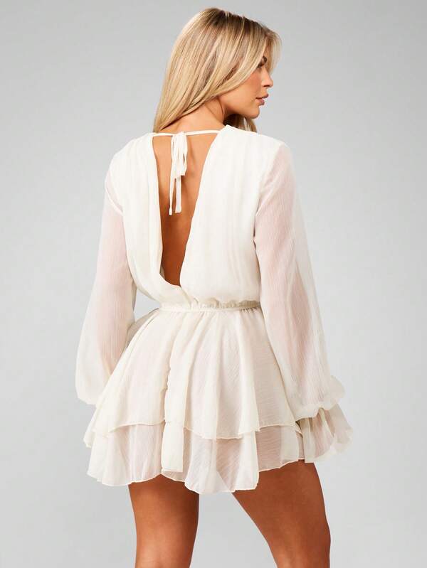 Missguided MISSGUIDED Chiffon Draped Mini Dress With Balloon Sleeves