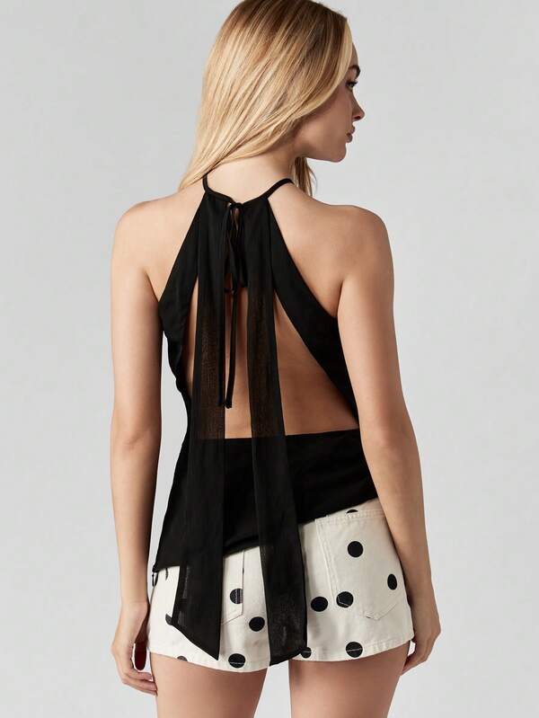 missguided MISSGUIDED Chiffon Halter Cami With Back Tie