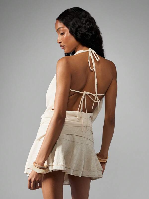 Missguided MISSGUIDED Chiffon Halter Cowl Neck Draped Top