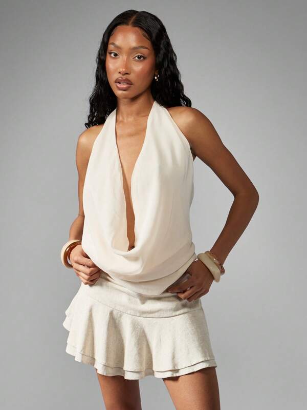 missguided MISSGUIDED Chiffon Halter Cowl Neck Draped Top