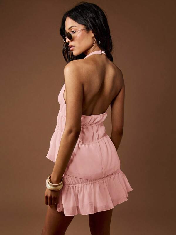 Missguided MISSGUIDED Chiffon Halter Neck Tank Top With Ruched Details