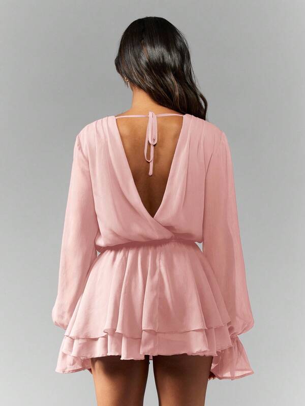 Missguided MISSGUIDED Chiffon Mini Dress With Balloon Sleeves And Ruffles