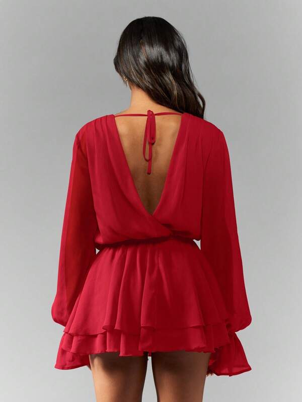 Missguided MISSGUIDED Chiffon Mini Dress With Cowl Neck And Ruffle Skirt