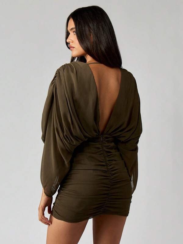 Missguided MISSGUIDED Chiffon Mini Dress With Draped Balloon Sleeves
