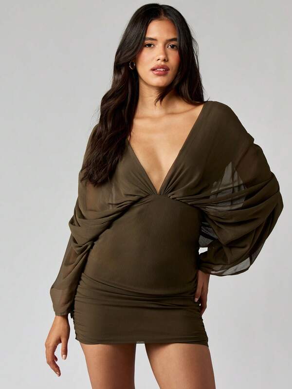 Missguided MISSGUIDED Chiffon Mini Dress With Draped Balloon Sleeves